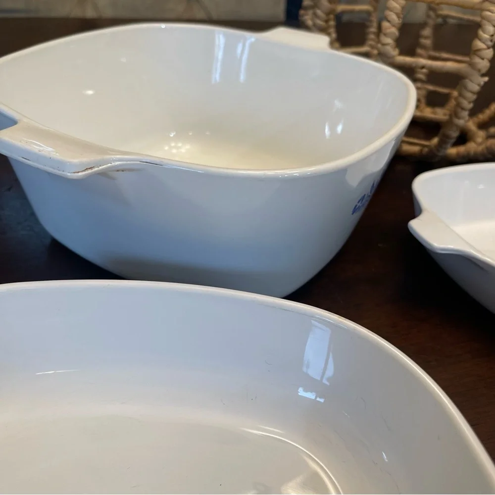 VINTAGE CORNING WARE White Blue Casserole Dishes